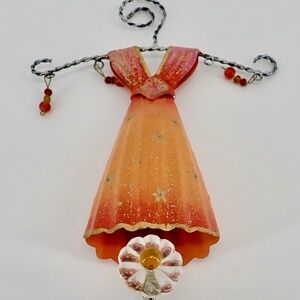 Lady in Orange Dress Mountable Metal Decorative Wall Hanger with Single Hook